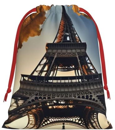 BGSHJVF Schöne Eiffelturm Paris Print Urlaub Kordelzug Geschenktüten, Weihnachtsgeschenk Verpackung Taschen für Weihnachtsgeschenke Partygeschenk