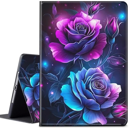 Tablet-Hülle für Fire HD 10 (7. / 9. Generation 2017/2019, 25,7 cm (10,1 Zoll), leicht, schützendes PU-Leder, Smart Stand Cover mit automatischer Wake-/Sleep-Tablet-Hülle – Blau/Violette Rose