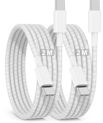 Câble USB C vers USB C 2M, 2Pack 60W Cable USB C Apple iPhone 16 15 Charge Rapide, Type C Cordon de Données en Nylon Tressé pour Apple iPhone 16 Pro/16 Pro Max/15 Plus/15 Pro Max/iPad Pro 12.9 inch
