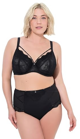 Ulla Popken TruYou Damen große Größen Übergrößen Plus Size Bügel-BH, Zierbänder abnehmbar, Softcups, Cup B - F schwarz 115D 837940100-115D