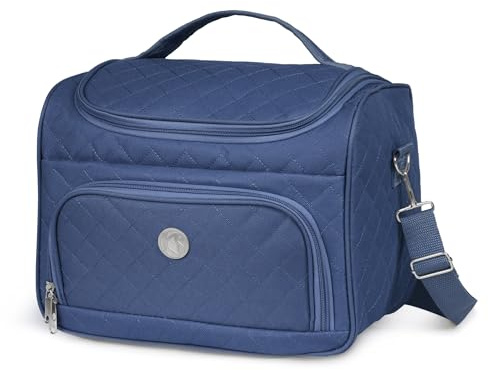KINSTON Kulturbeutel Kosmetiktasche (Beauty Case) mit abnehmbaren Trennwänden, große Kapazität, zum Aufhängen, Fächer, Tragegriff & Schultergurt – Reise-Organizer für Bad & Koffer