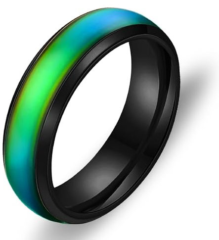 Oneress Farbwechselnder Edelstahl Paar Ring, kratzfeste dünne Band Stimmungsringe, wärmeempfindlicher Ehering für sie oder ihn Y1854 Schwarz 7