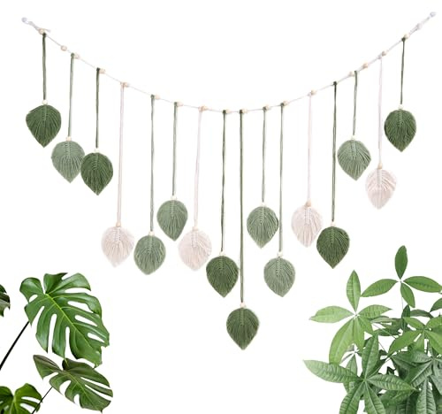 MEKOTRIN Makramee Wandbehang Dekoration, Tassel Blatt Teppich, 40 x 130 cm für Schlafzimmer, Wohnzimmer, Kinderzimmer, Moderne Gewebte Wanddeko