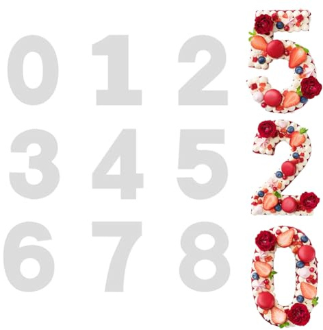9Pcs 10 Inch White Plastic 0-8 Numeral Cake Stencils Molds Large Size Cutting Arabic Number Baking Flat Template Dessert Maker Decorative Fillings for DIY Cakes Cookies