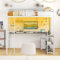 Multigot Bunk Bed with Desk, 3FT Metal Frame Ladder Loft Bed with RGB LED Lights, Charging Station, Storage Shelves and Guardrail, Space-Saving Single High Sleeper Gaming Bed for Teens Adult (White)