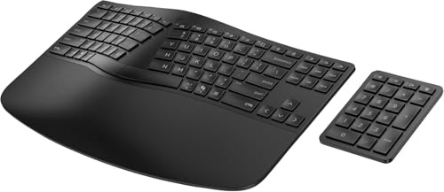 HP960 Ergonomic Wireless Keyboard with Separate Number Pad – Split Layout Design, Bluetooth & USB Connectivity, Rechargeable, Compatible with HP, Windows & Mac