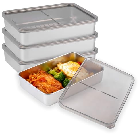 Set mit 4 Frischhalteboxen, Edelstahl-Lebensmittelbehälter mit Deckel, stapelbare Aufbewahrungsboxen für Fleisch, Käse und Wurstwaren für Kühlschrank und Gefrierschrank, spülmaschinenfest