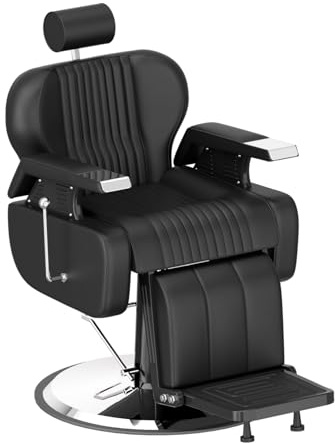 Paisaifo Frisörstol, hydraulisk frisör stol 360° frisör barber för professionell salong, 60 x 55 x 108–121 cm, svart