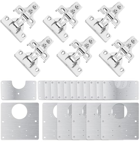 Sxutop 18 Plaque Reparation Charniere Porte et 4 Charnières Porte Placard | Kit de Réparation Charnière Meuble,avec 108 Vis,Supports de Réparation de Charnière,Acier Inoxydable,pour Placards, Bois