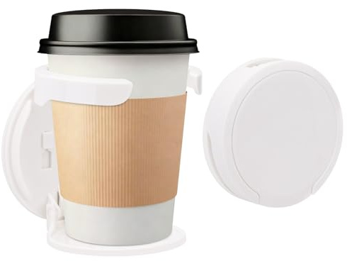 Modixun 2 Pack Foldable Car Cup Holder, Wall Cup Holder for Drink Coffee Mug Water Bottle Tumbler, Adhesive or Screw, Organizer for RV Truck Boat Van (White)