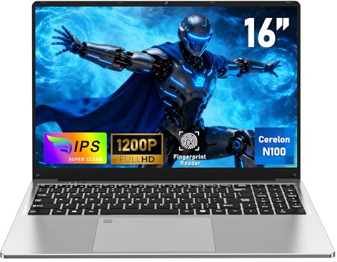 FUNYET Portable 16 Pouces, Ordinateur Portable Win11, processeur N100 Laptop, 16 Go de RAM, SSD 1 to, PC Portable FHD 1920 x 1200, Clavier rétroéclairé, Angle d'ouverture de 180°, 46,2 WH