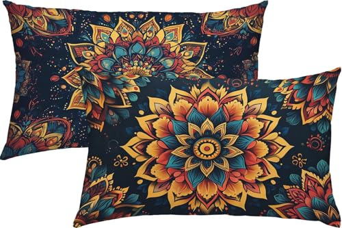 Mandala Kissenbezug 60 x 80 Samt 2er Set, Outdoor Wasserdichter Kissenbezug Boho, Kissenbezüge mit Mikrofaser Reißverschluss, Mode Flauschig Weich Pillow Cover, Deko für Wohnzimmer Sofa Bett K3-418