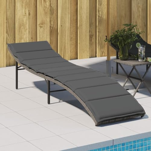 Teenpull Sonnenliege mit Kissen Grau, 55x199x50 cm, Poly Rattan, verstellbar, UV-beständig, für Garten, Terrasse, Pool, entspanntes Liegen, Outdoor
