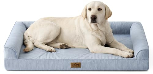 COZY KISS Orthopädisches Hundebett Grosse Hunde 107x76x18cm, Blau | Atmungsaktives Hundebetten mit Eierkisten-Schaum, Hundesofa Abnehmbar & Waschbar Bezug, Rutschfeste, Hundekorb Wasserdicht