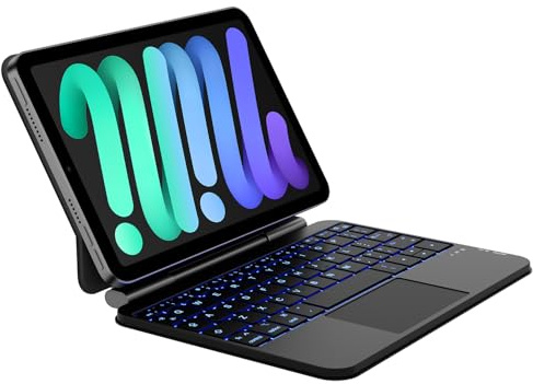 Custodia con tastiera per iPad mini 7 (A17 Pro, 2024) e Mini 6 (2021) (nero, iPad mini 7 (a17 Pro, 2024) e Mini 6 (2021))