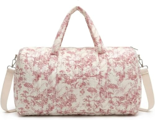 Starnearby Borsa da Viaggio Trapuntata Donna, Borsa per Maternità per la Mamma, Borsone da Weekend Donna Motivo Floreale, Bagaglio a Mano per Parto Ospedale, Palestra (Rosa a)