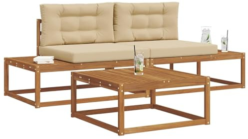 vidaXL Outdoor-Sofagarnitur mit Kissen 3 Stück Natur und Beige, Stylisches Gartenlounge-Sofa, Moderne Außenmöbel, robuste Terrassen-Couch, Möbel aus massivem Holz für den Poolbereich, modulares Set
