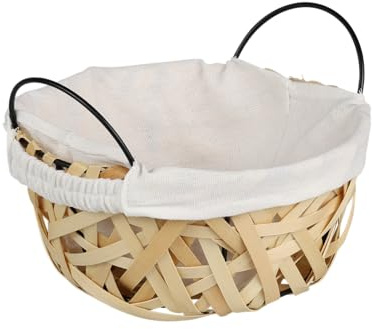 KESPER | Brot- und Obstkorb rund mit Stoffeinlage, Holzgeflecht, mit Griffen | Maße: 20 x 22 x 14 cm | Servierkorb für Haushalt & Gastronomie | 19640