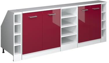 Vicco Küchenschrank für Dachschrägen R-Line, Rot Hochglanz, 210 cm 5er Set Schrankkorpuss 60 cm Tiefe, geeignet für schräge Wände und Variable Küchenmontage