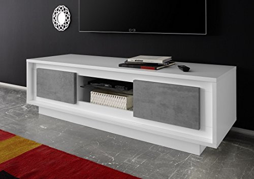 SKY 2 türiger TV Bank, Holz, Weiß Matt/Beton, 156 x 50 x 45 cm