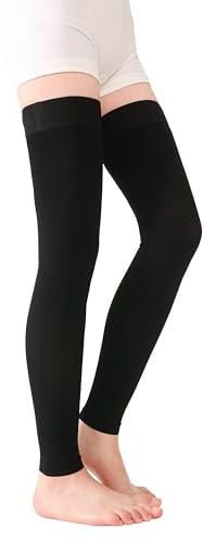 TOFLY® Medical Thigh High Compression Stockings Footless for Women & Men, Opaque Support Hose, 20-30mmHg Graduated Compression Socks with Silicone Band for Varicose Veins, Edema, DVT, 1 Pair Black L