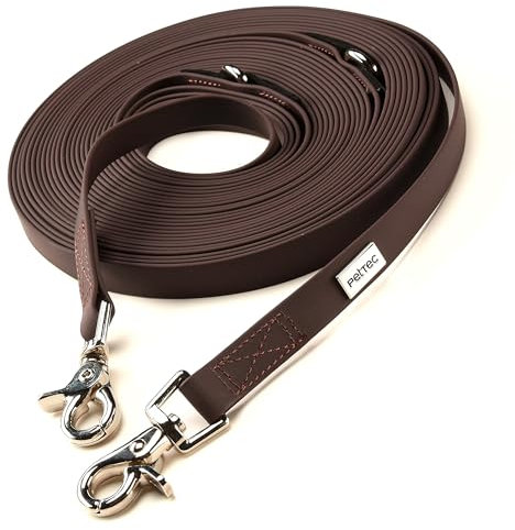 PetTec Hundeleine 2m Führleine für Hunde bis 60kg, leichte Trainingsleine/Ausbildungsleine/Trekkingleine verstellbar aus TRIOFLEX (ähnl. Biothane), wasserabweisend, Dog Lead (Braun)