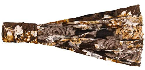 Lipodo 3 in 1 Flower Headband Damen - Stirnband aus Stretchgewebe - Einheitsgröße (ca. 55-61 cm) - Waschbar - Modisches Haarband mit Blumenmuster - Kopftuch Frühjahr/Sommer braun One Size