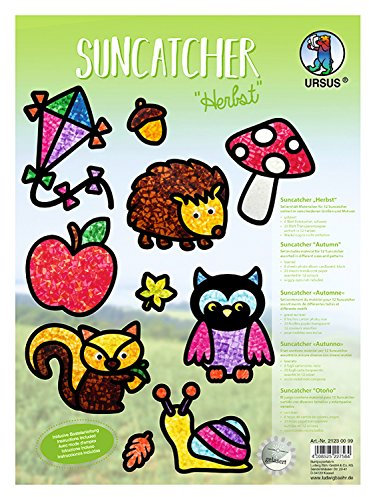Ursus 21230099 - Suncatcher, Herbst, 300 g/qm, 12 Suncatcher, in verschiedenen Größen und Motiven, inklusive Bastelanleitung, ideal als farbenfrohe Fensterdekoration