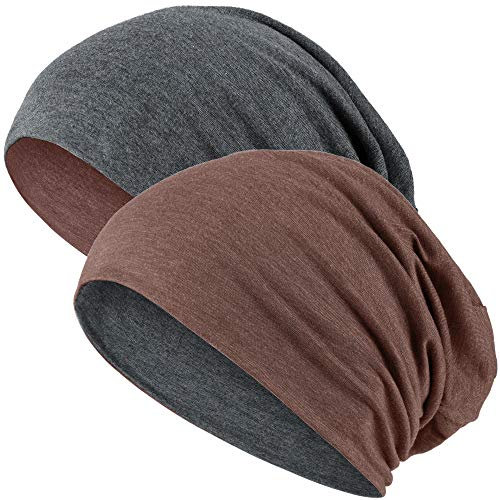 Hatstar®2in1 Reversible Unisex Beanie | Damen und Herren Mütze | Übergangsmütze für Frühling und Sommer | SoftTouch Poly - Baumwolle | leicht & weich (dunkelgrau/braun meliert)