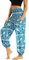 Nuofengkudu Damen Hippie Harems Hose Pumphose Haremshose Aladdinhosen Boho Gemustert Gesmockte Taille mit Taschen Yogahose Freizeithose Sommerhose Strandhose Hellblau Elefant B