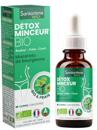 Santarome Bio - Détox Minceur Bio - Macérat de Bourgeons - Complément Alimentaire Perte de Poids - Gémmothérapie - Bouleau, Frêne, Cassis | Flacon 30 ml | France