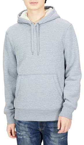Amazon Essentials Men's Sherpa-Lined Pullover Hoodie, Light Grey Heather, L