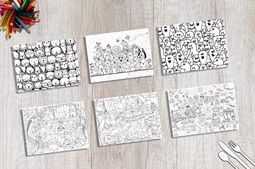 Tischsets I Platzsets - Malvorlagen für Kinder 'Wimmelbild-Set zum Ausmalen' - 12 Stück in hochwertiger Aufbewahrungsmappe