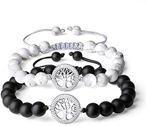 COAI Bracelet à Charms Arbre de Vie Pierre Ajustable Unisexe