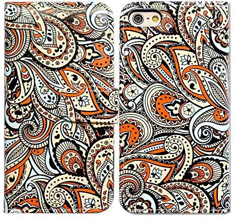 Bcov iPhone SE 2022 Case,iPhone SE 3rd gen Case,iPhone SE 2020 Case, Orange Paisley Pattern Leather Flip Phone Case Wallet Cover with Card Slot Holder Kickstand For iPhone SE 2020/iPhone 8/iPhone 7