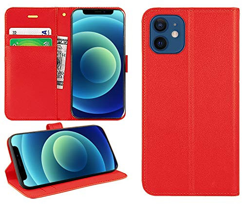 iPhone 12 Mini Case, iPhone 12 Mini 5.4 Case, Flip Folio Case PU Leather Book Phone Cover, Wallet Stand Feature Magnetic Closure ID Card Holder Slot Case For Apple iPhone 12 Mini 5.4 (RED)