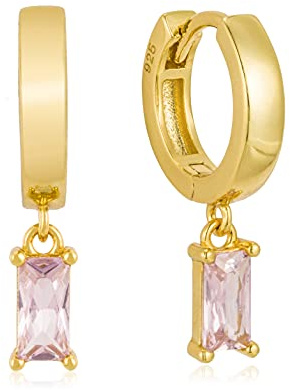 Brandlinger ® Ohrringe aus 925 Sterling Silber vergoldet (18K) mit Anhänger aus verschiedenfarbigen Zirkoniasteinen, für Frauen und Mädchen (Gold (rosa))