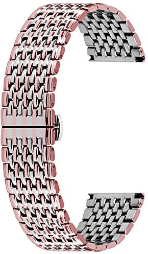 Kai Tian Watch Band Strap 22mm Stainless Steel Watchband Tapered Replacement Wristband Butterfly Buckle Silver Rose Gold