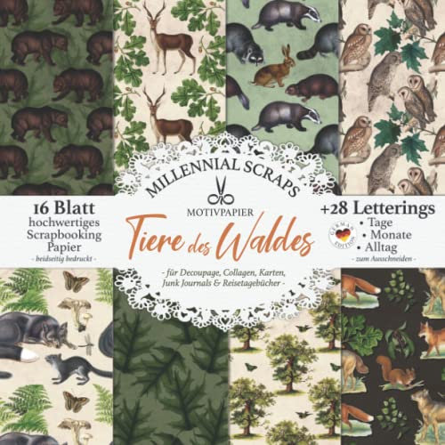 MOTIVPAPIER Tiere des Waldes – für Decoupage, Collagen, Karten, Junk Journals & Reisetagebücher –: DIY Papier & Zubehör zum Ausschneiden I Mit Letterings I Kalender Basteln, Tagebuch Deko & Inspo