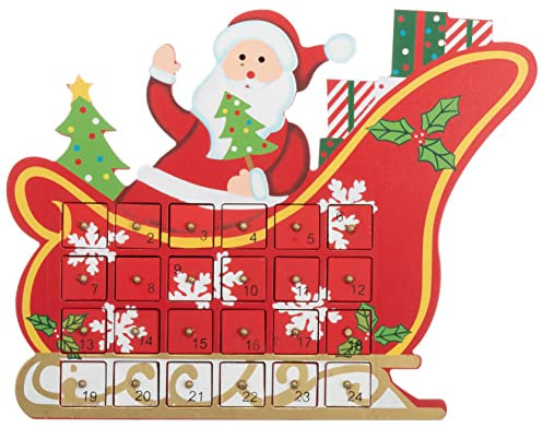 Brandsseller Adventskalender aus Holz 23cm hoch | 24 kleine Schubladen | Weihnachtsmann auf Schlitten Design