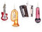 BRUBAKER 4-TLG. Baumkugel Set Musik Gitarre Akkordeon Trompete Mikrofon - Handbemalte Weihnachtskugeln Musikinstrumente - Christbaumschmuck aus Glas - Baumschmuck Lustig für Sänger und Musiker