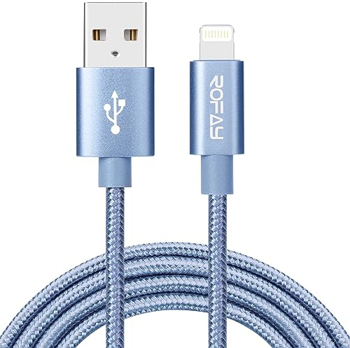 ROFAY 2ft iPhone Charger Cable [Mfi-Certified] Nylon Braided High Speed 2FT USB-A to Lightning Cable Compatible for iPhone 13 Pro Max/12/11 Pro/XS/XR/X/8/7/6/5/iPad (2ft, Blue)