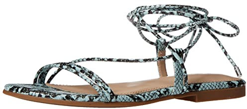 The Drop Samantha Sandalias planas con cordones para Mujer, Serpiente Verde Azulado, 42