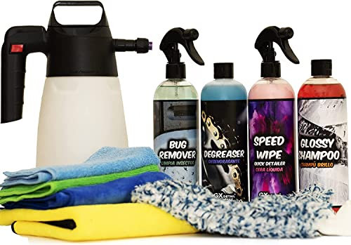 Kit Limpieza Moto GxDetail - Pack para Detallado de Moto con Foamer Gx Detail - Productos de Limpieza de Moto (Con IK Foam)