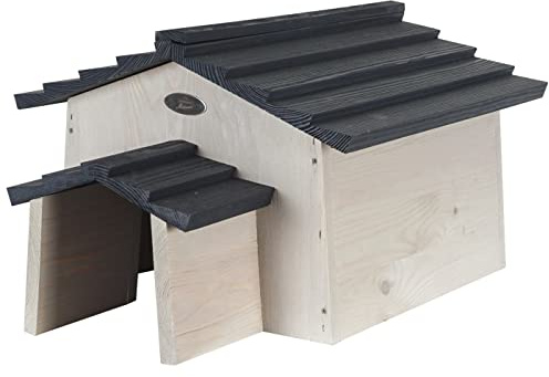 Dehner Natura Premium Igelhaus Yoga, Igelhütte stabil / wetterfest, Futterhaus für Igel, ca. 55 x 28 x 38 cm, Kiefernholz, grau