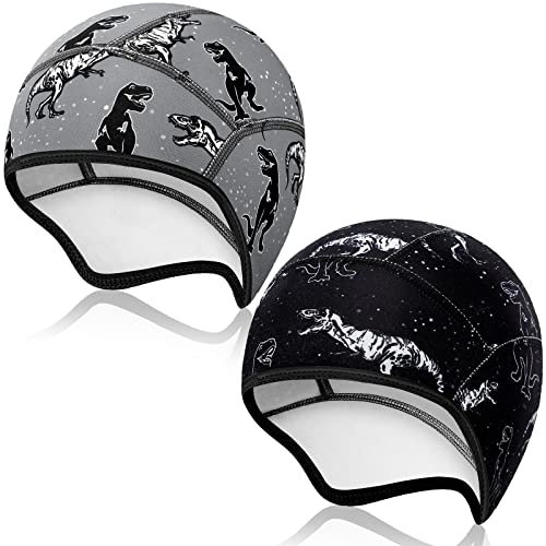 2 Stück Kinder Helmmütze Kinder Fahrradmütze Süß Helm Unterziehmütze für Junge Mädchen Warme Radmütze Wintermütze für Skifahren Fahrradfahren Reiten Outdoor Sportarten (Mehrere Dinosaurier)