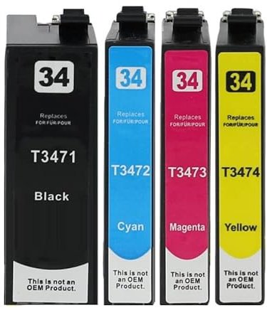 Inkpro 4 Druckerpatronen T34 XL kompatibel mit Epson T3471 Black, T3472 Cyan, T3473 Magenta, T3474 Yellow für Workforce Pro WF-3720DW, WF-3720DWF, WF-3725DWF