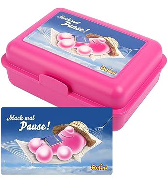 United Labels Gelini Brotdose mit Trennwand 17,5x12,8x6,9 cm, Rosa, Lunchbox Mach mal Pause, Brotbox spülmaschinenfest