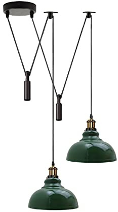 LEDSone Retro 2-flammige Spinnenleuchte, Pendelleuchte, Metall, 29 cm, Messing, E27-Fassung, verstellbar, industriell, für Wohnzimmer, Schlafzimmer, Café, Flur, Loft [Energieklasse A] (Grün)