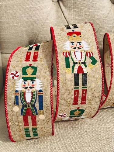 Nutcracker Gold Edged Luxury Glittered Edged Christmas Ribbon - Per Metre or Roll - 2 Designs (Nutcracker - Half Body - 1 Metre)